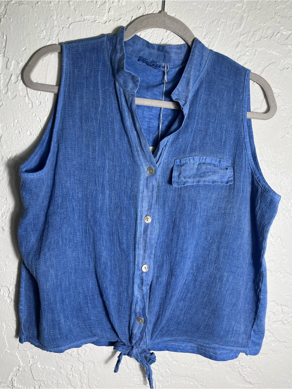 Colette Made in Italy Linen Cotton Tie Front Sleeveless Blouse - Picture 2 of 7